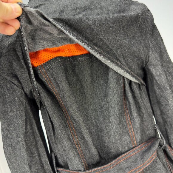 HOLT RENFREW Vtg Y2K Long Denim Gray Jeans Jacket button-down Tie Waist sz 2 - Picture 9 of 16